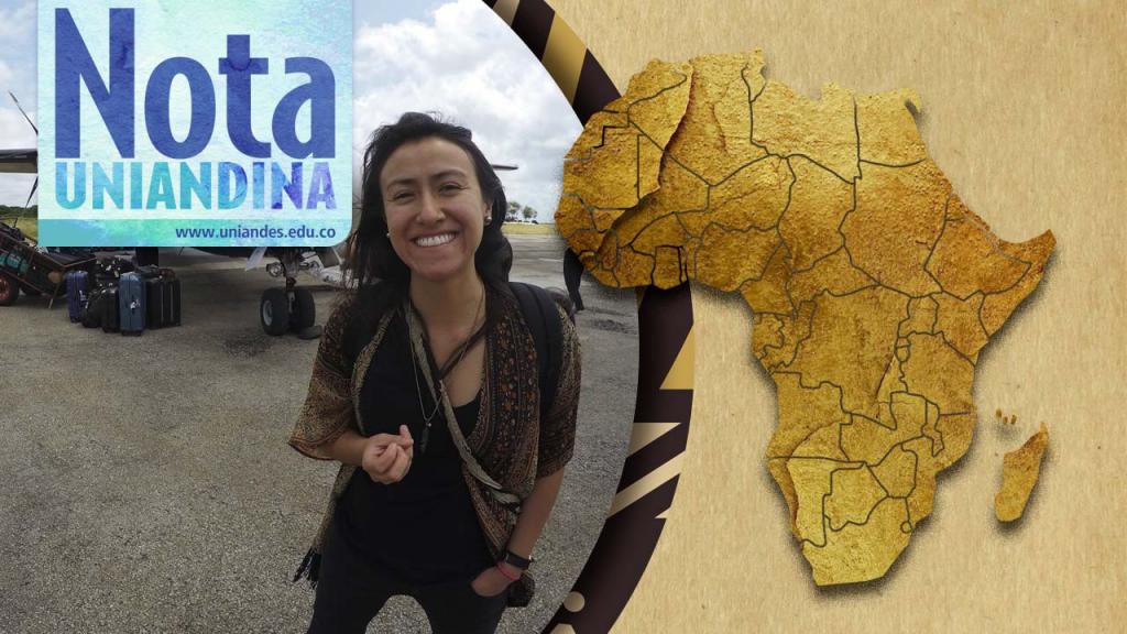 Mujer joven junto al mapa de África