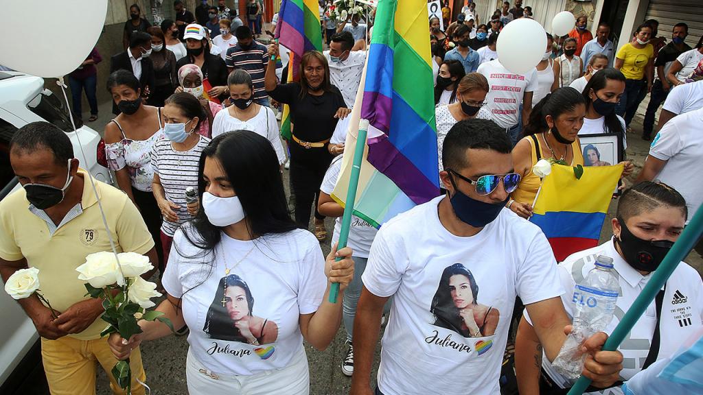Marcha de la familia de Juliana Girado, mujer trans asesinada en el sur de Colombia.