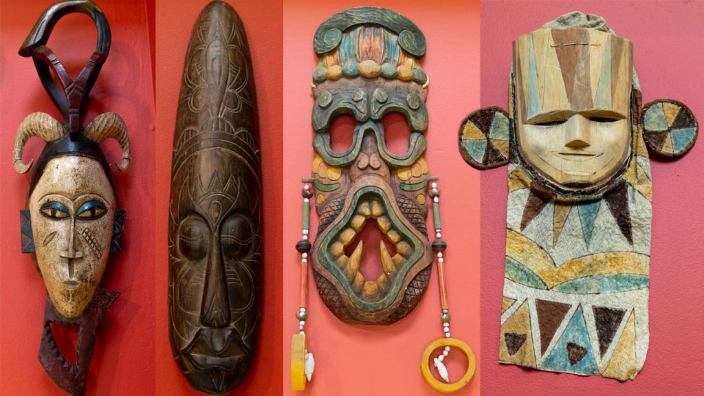 Cuatro máscaras  de diversas culturas del mundo.