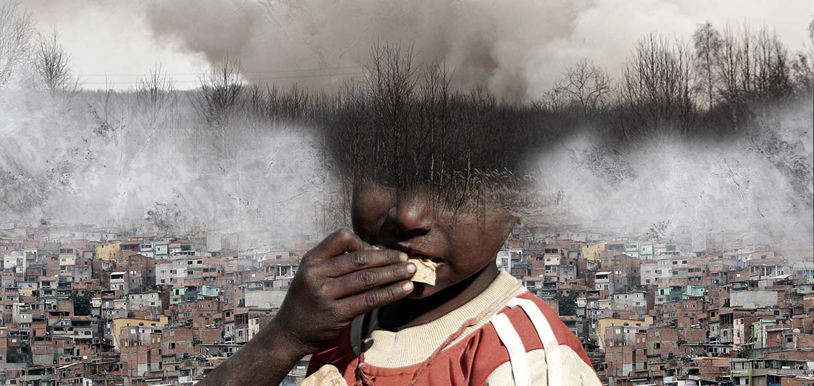 Imagen de niño comiendo una galleta se difumina en un incendio forestal.