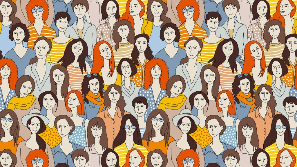 Ilustración de los rostros de muchas mujeres. 