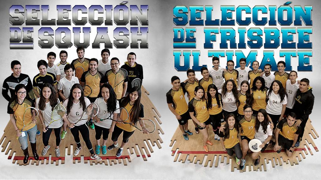 Dos fotos de jóvenes de pie con prendas deportivas de los equipos de la Universidad de los Andes